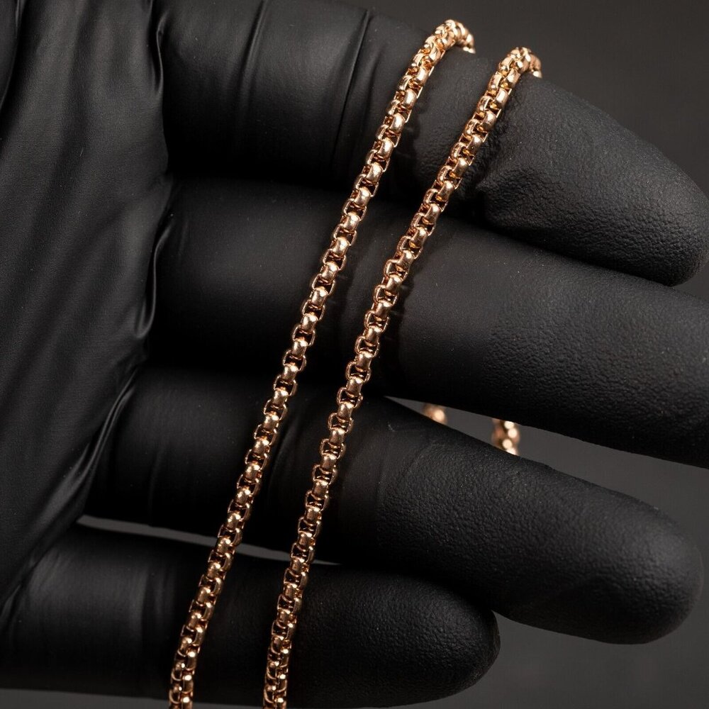 Rose Gold Plated Solid Smooth 316 Stainless Steel 3MM Pearl Box Chain Necklace